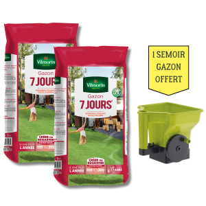 Gazon 7 Jours – Lot de 2 Sacs de 5kg + 1 Semoir à Gazon Offert – Vilmorin